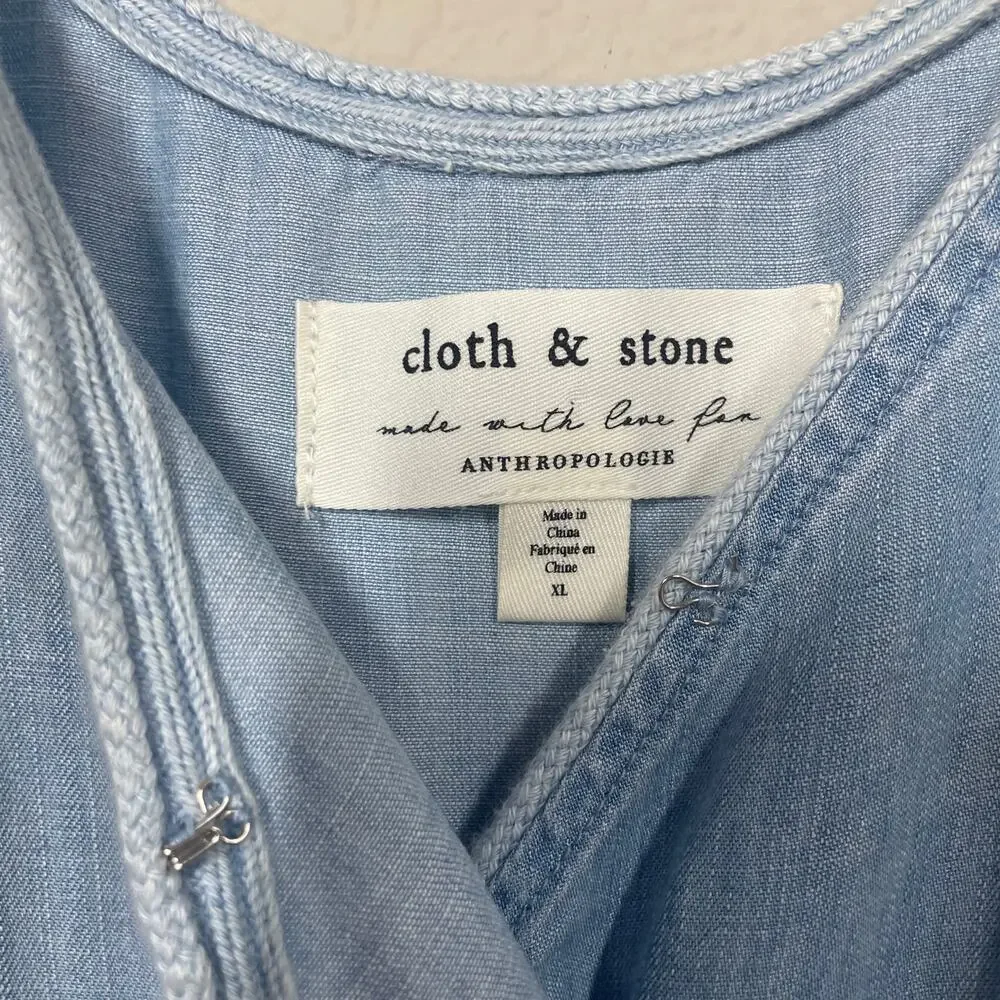 Cloth & Stone XL Surplice Chambray Midi Dress Light Blue Denim Belted Sleeveless - Picture 6 of 9